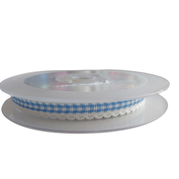 Gingham Ribbon with Scalloped Edge - Light Blue